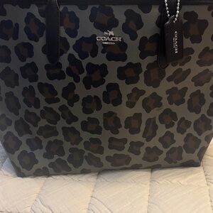Coach Leopard-Print Tote in Black and Brown